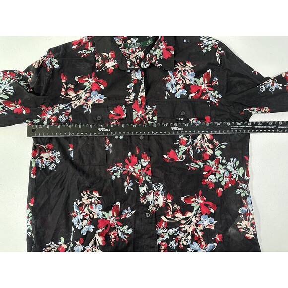 Lauren Ralph Lauren Blouse Size Large Floral Button Down Cotton Semi-Sheer Top - Picture 4 of 11